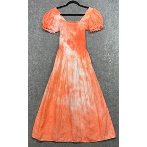 Sleeper Belle Linen Midi Dress Orange White Medium